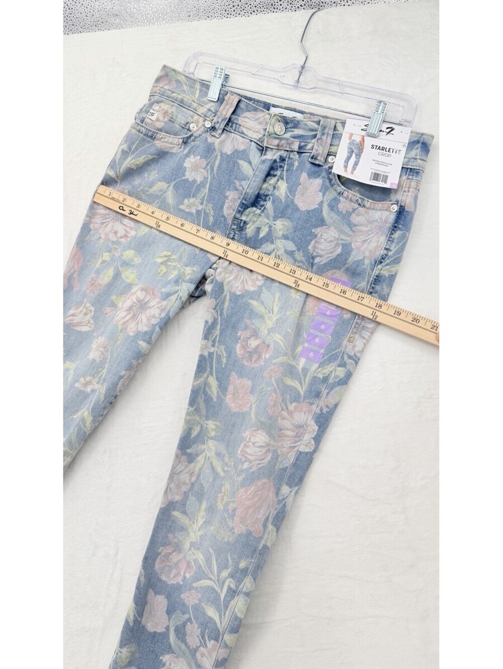 Seven 7 Cropped Jeans 6 Womens Light Blue Floral Print Starlette Crop New - Picture 9 of 12